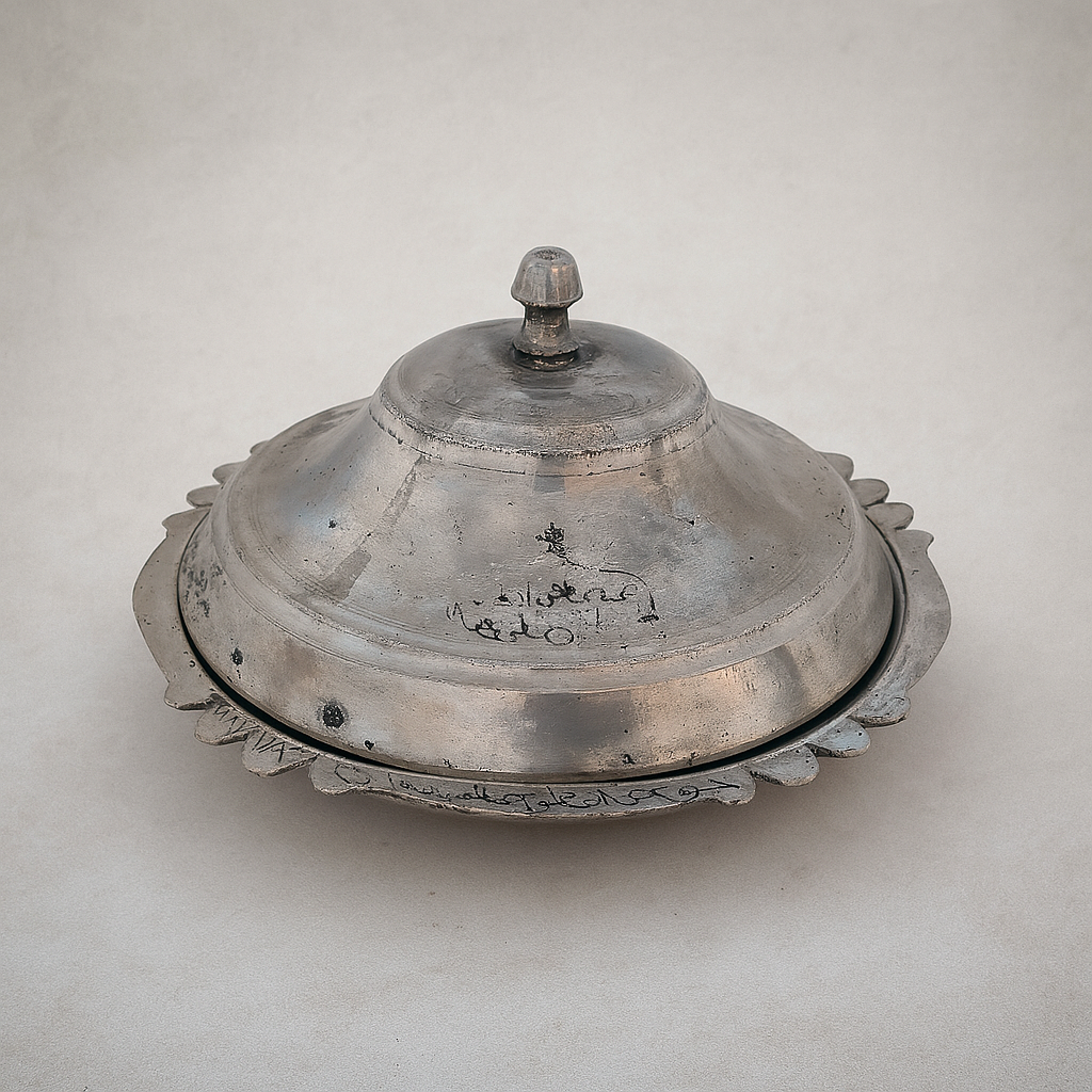 Antique Ottoman Copper Sahan with Arabic Inscription – Traditional Handcrafted Turkish Serving Dish