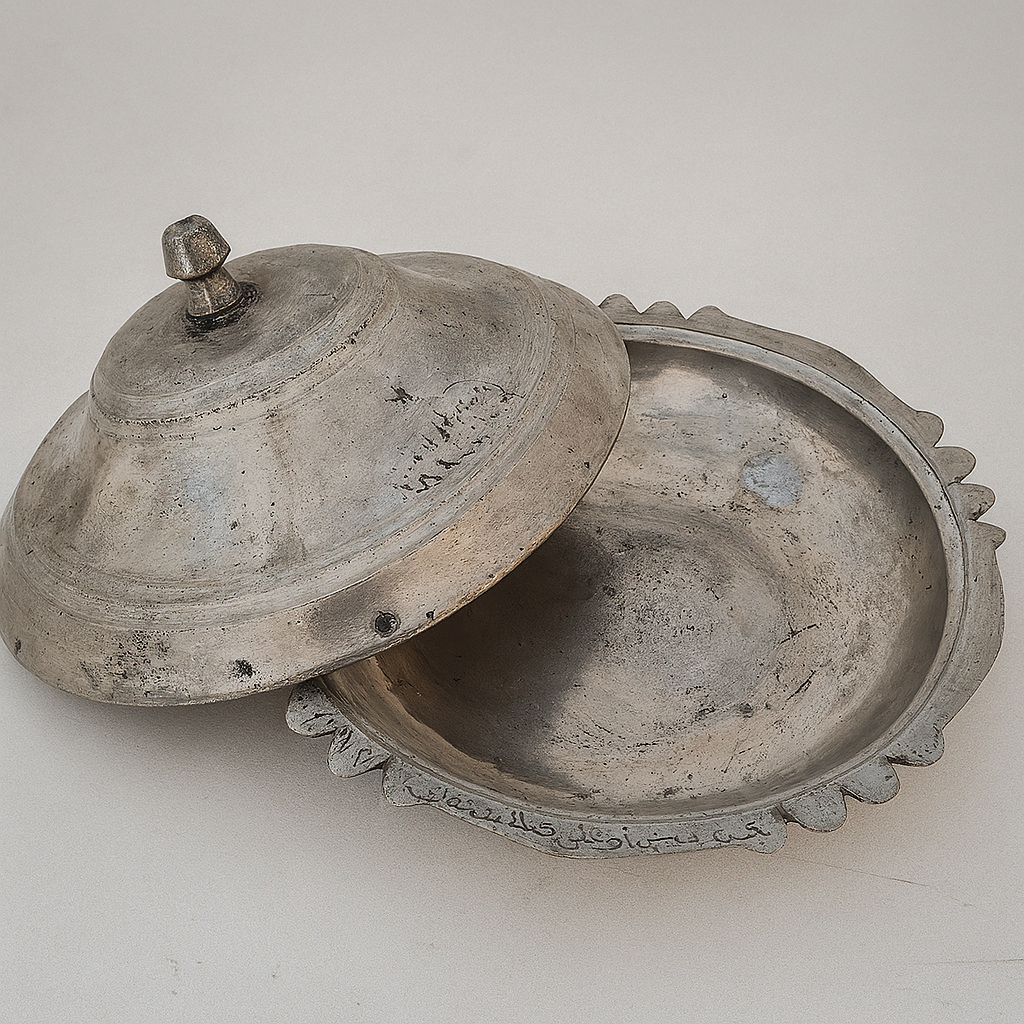 Antique Ottoman Copper Sahan with Arabic Inscription – Traditional Handcrafted Turkish Serving Dish