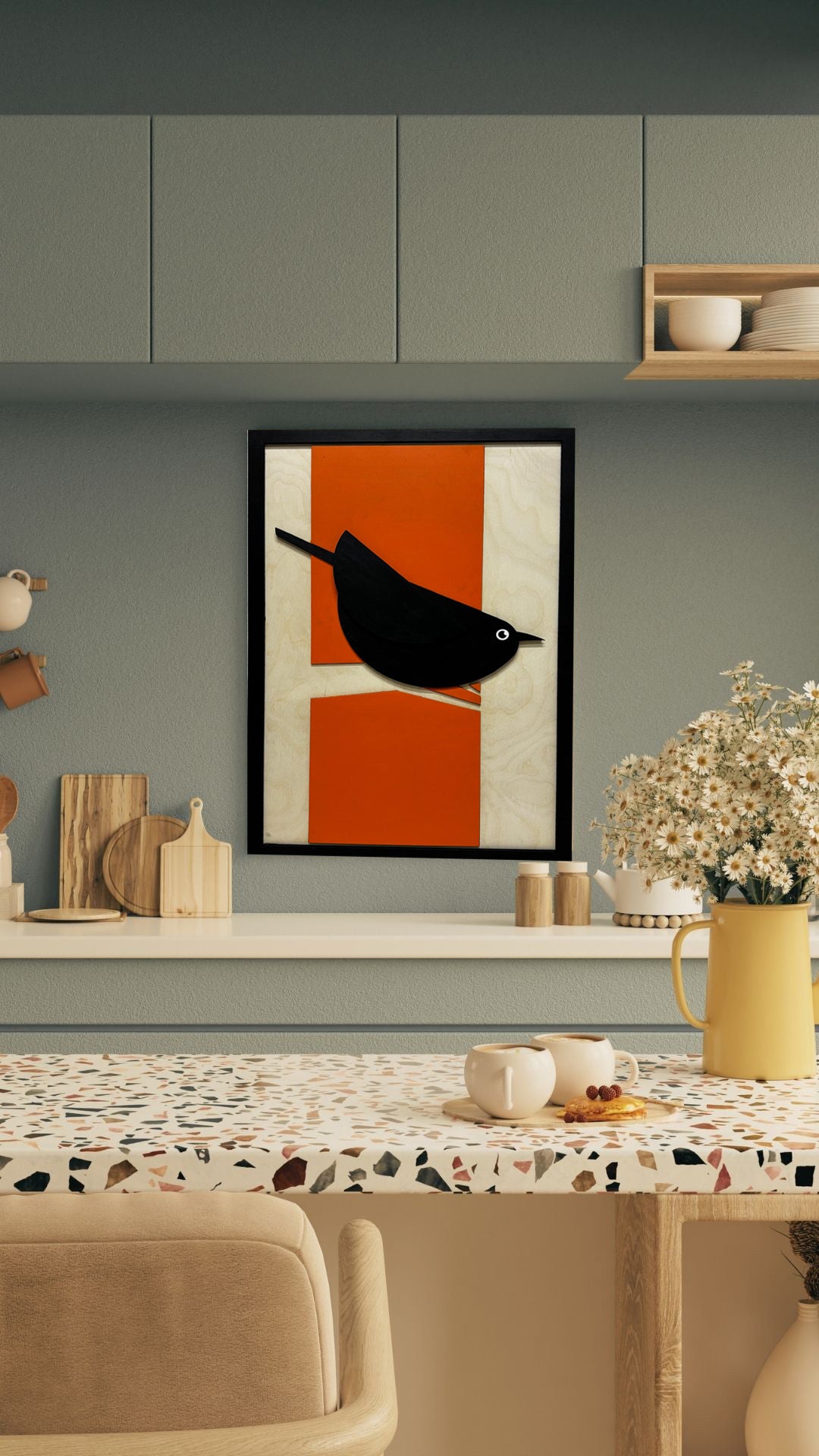 Black Bird / Wooden Tiered Table