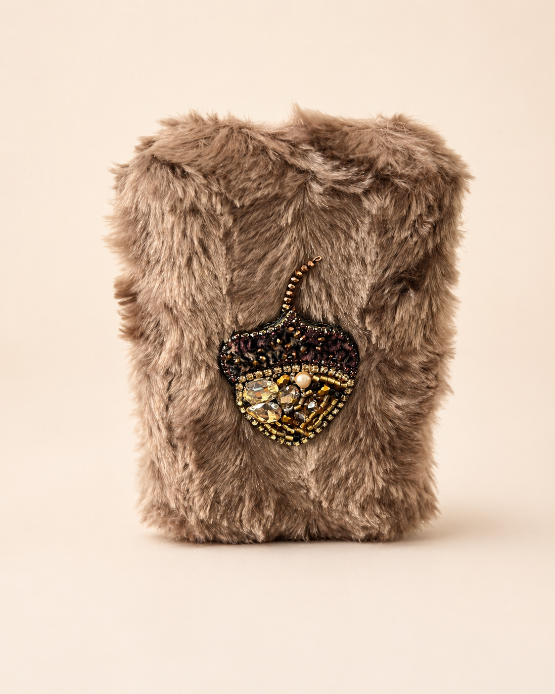 Beaded Acorn-Embroidered Plush Evening Bag