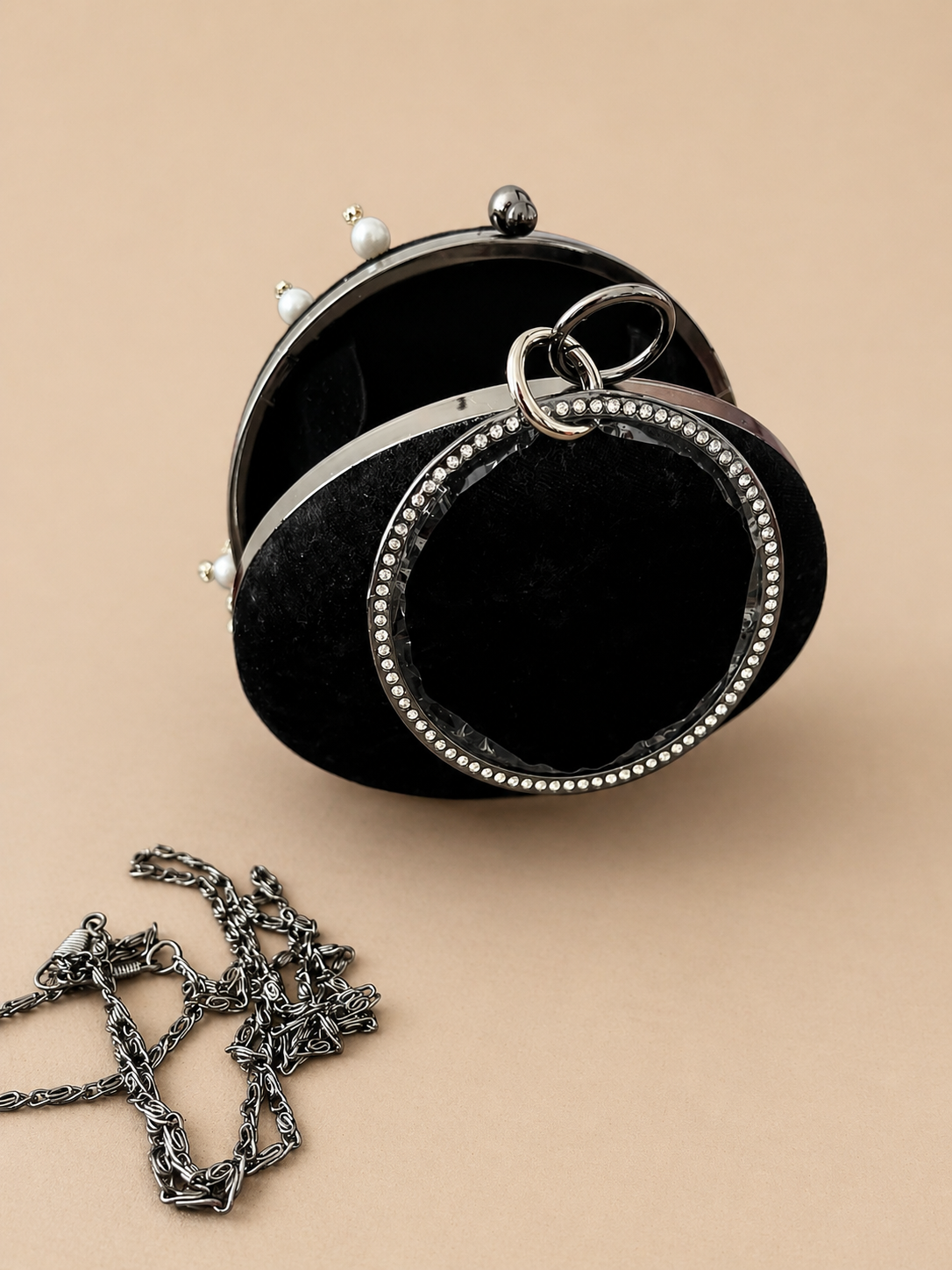 Black Velvet Pearl & Swarovski Crystal Evening Bag