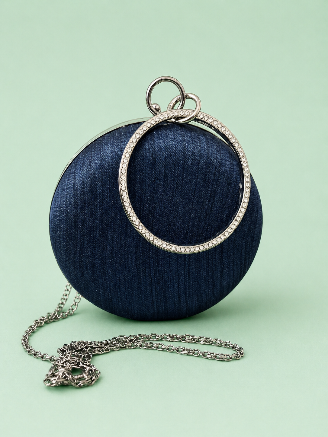 Navy Blue Round Toucan Beaded Denim Bag