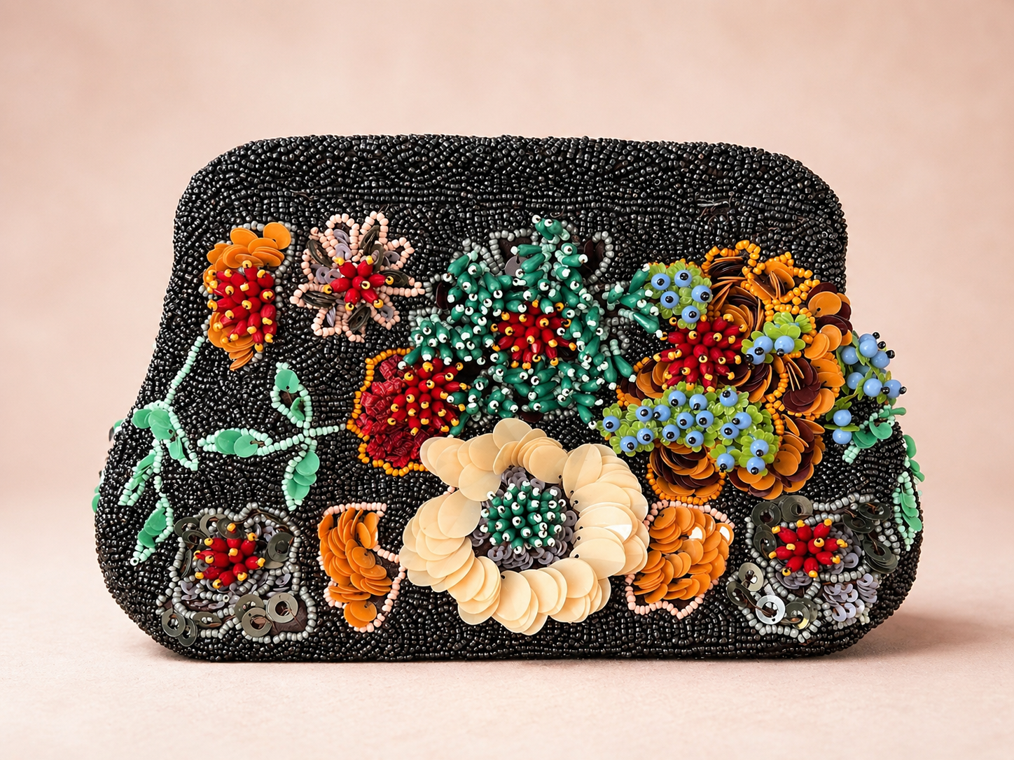 One-of-a-Kind Colorful Beaded Floral Clutch
