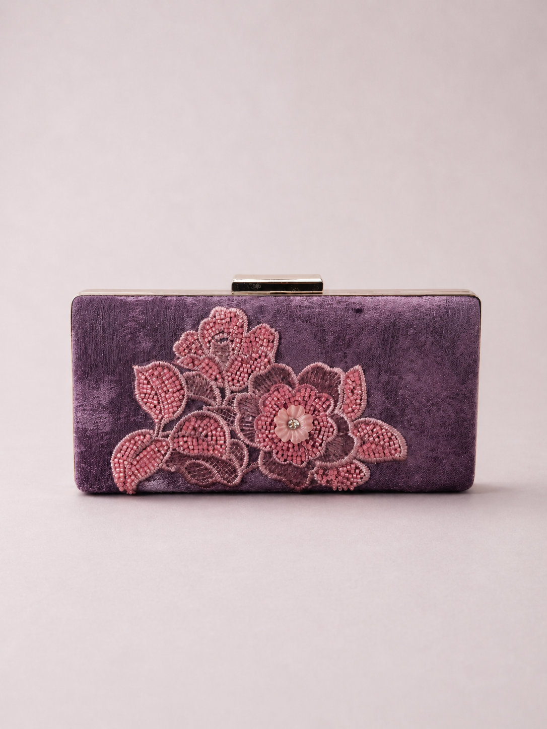 Purple Velvet Beaded Floral Evening Bag