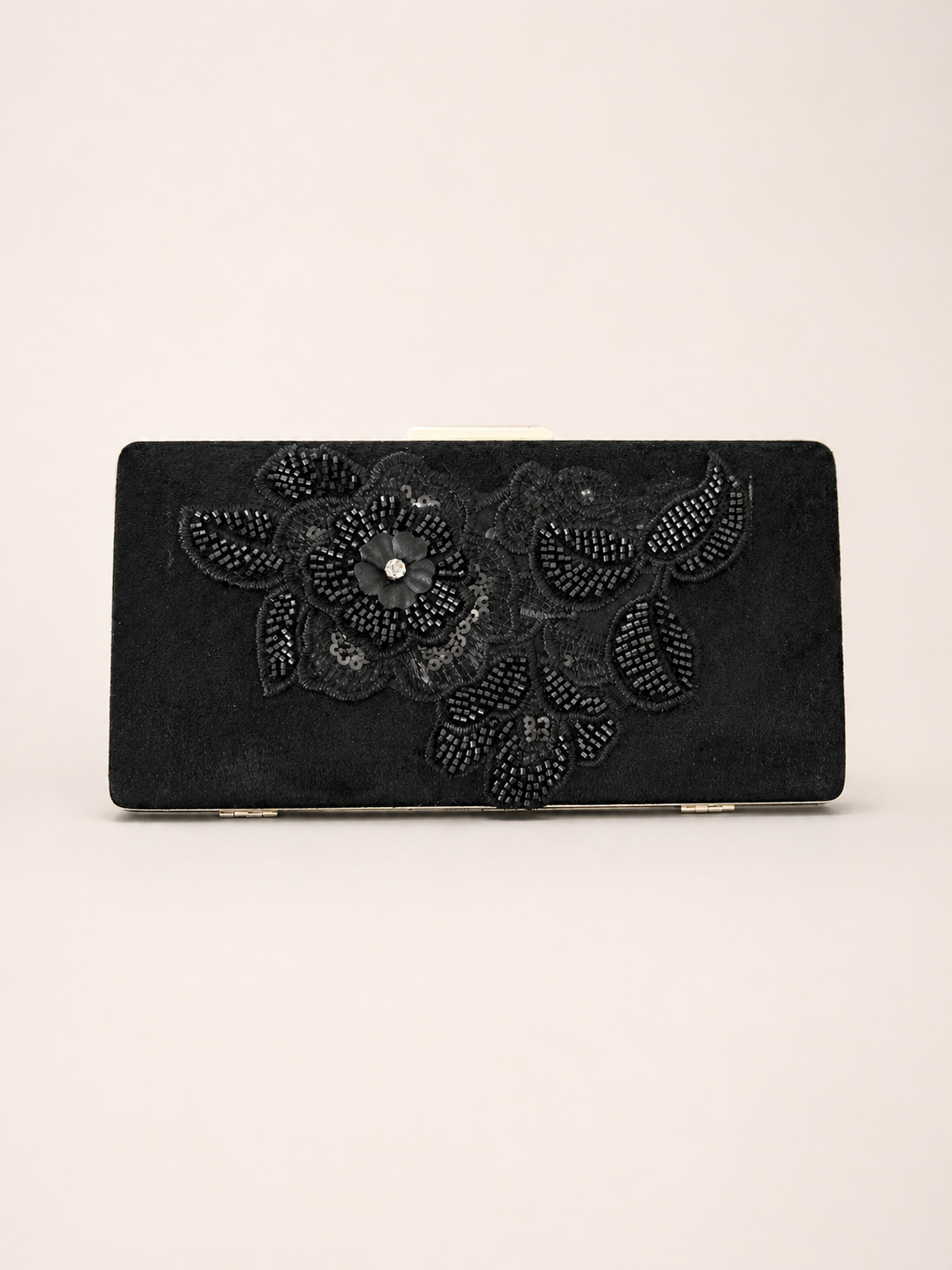 Black Velvet Beaded Floral Evening Bag