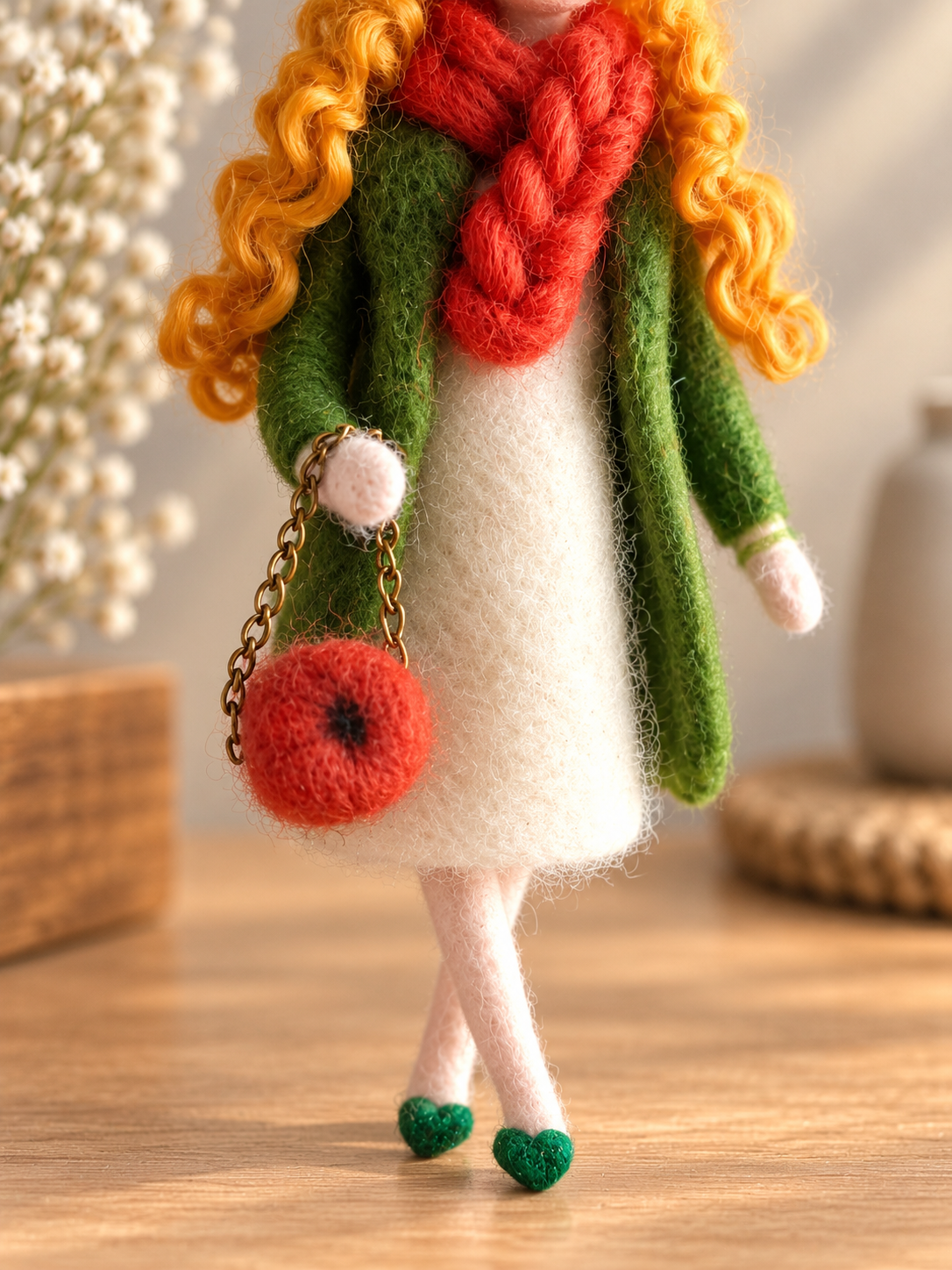 Autumn-Inspired Woman Felt Brooch