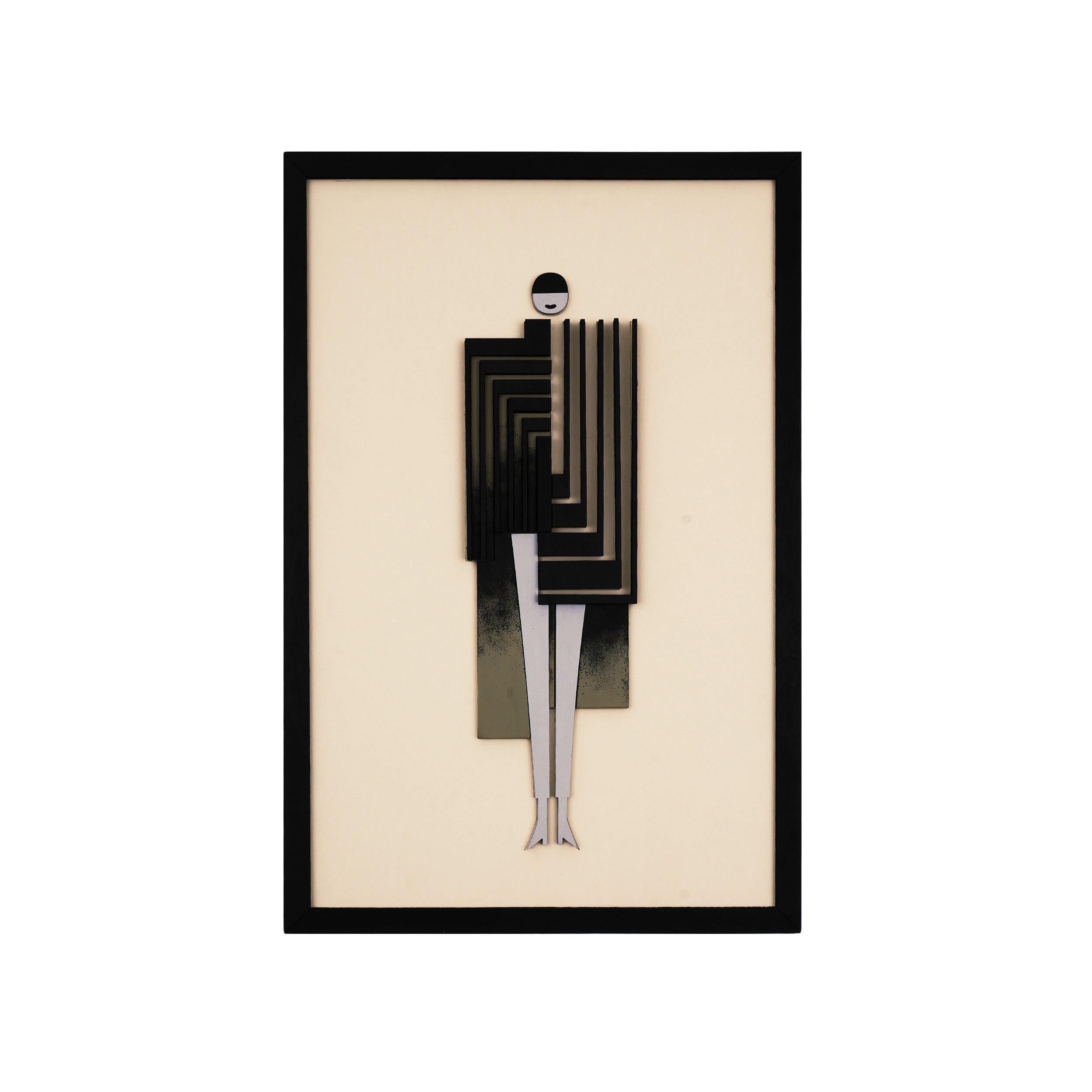 Lady in a Coat / Wooden Tiered Table