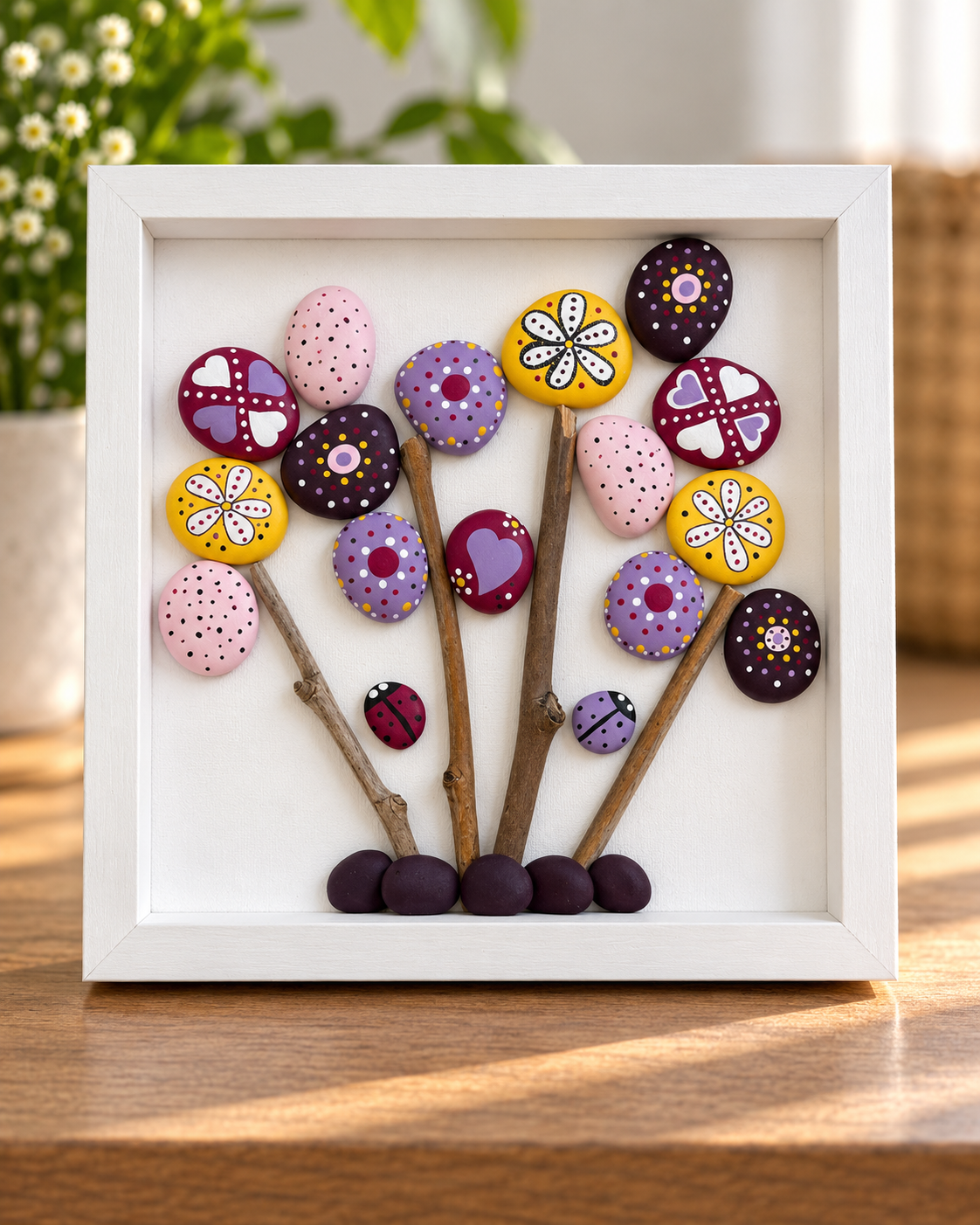 Pink Flower Pebble Wall Art
