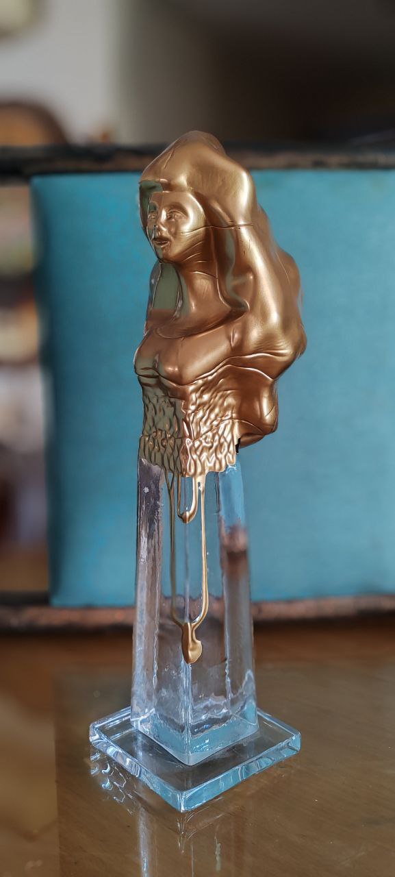 Modern Acrylic Female Bust Sculpture on Glass Base