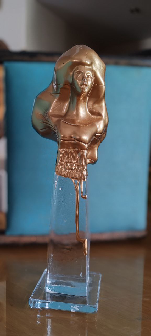 Modern Acrylic Female Bust Sculpture on Glass Base