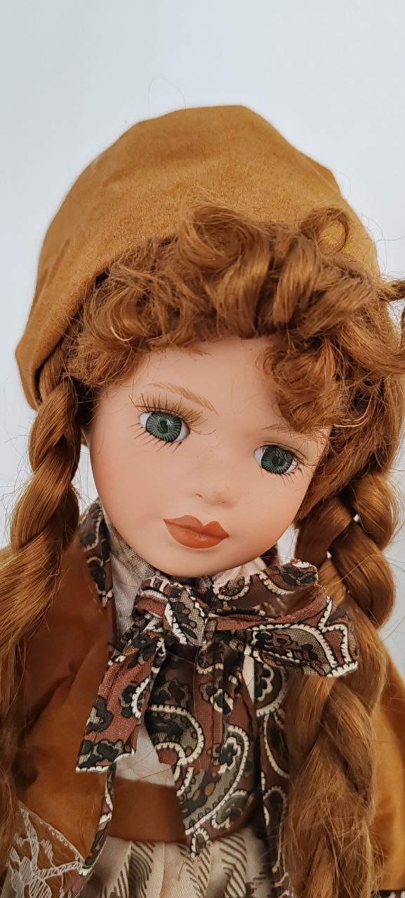 Charming Porcelain Doll with Braided Hair & Country Style Dress – 43 cm
