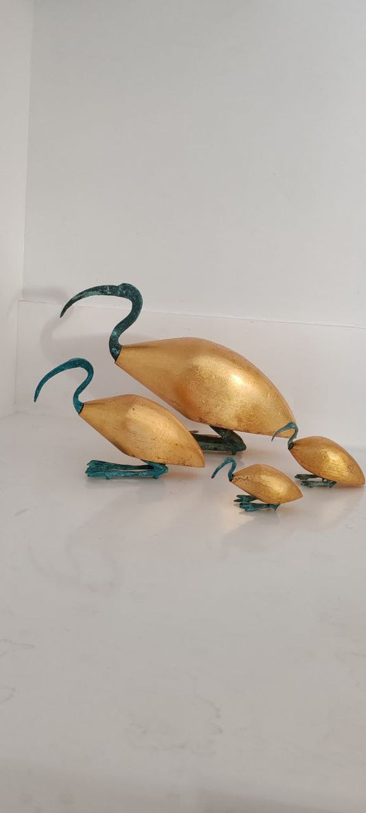 Handcrafted Gilded Wood Ibis Bird Sculptures – Set of 4