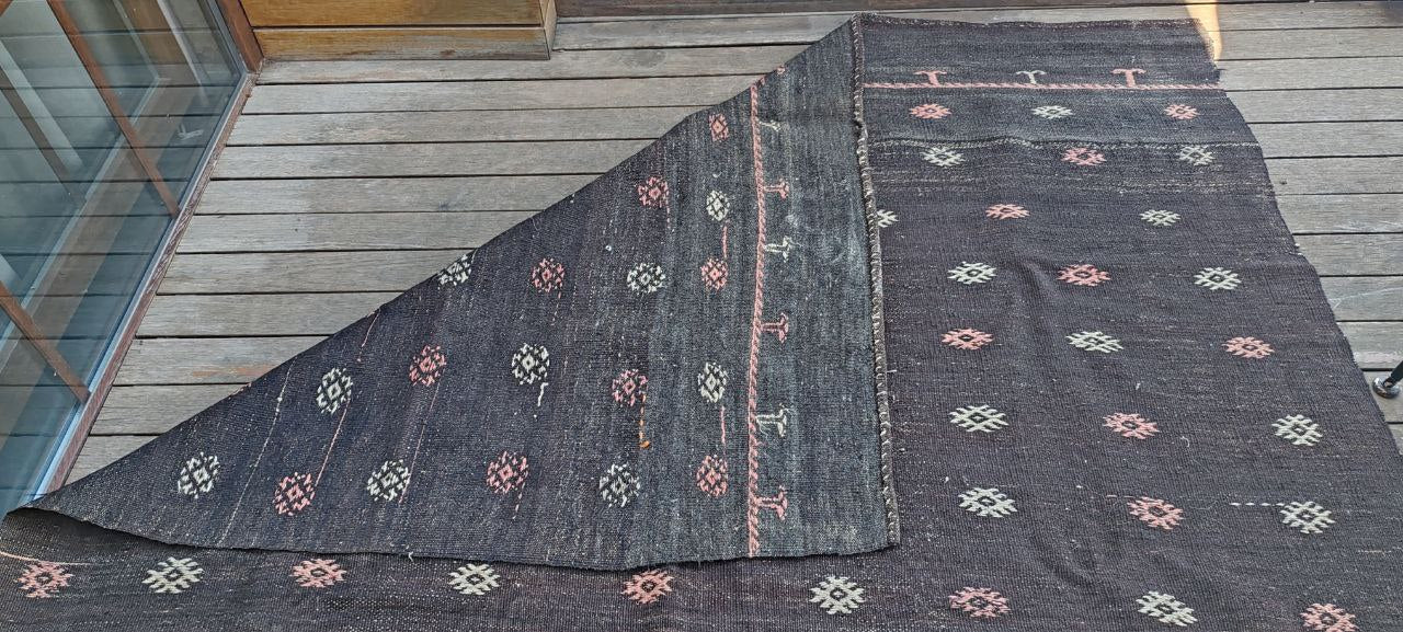 Large Vintage Turkish Flatweave Kilim – 265x160 cm – Geometric Motifs