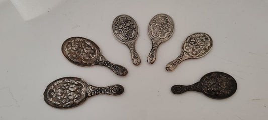 Set of 6 Vintage Silver Hand Mirrors – Floral Repoussé Design – Assorted Sizes