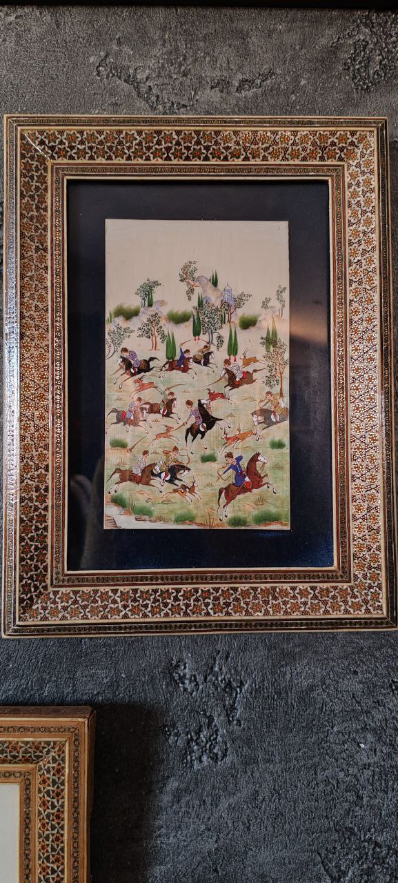 Persian Miniature Hunting Scene on Bone – Landscape Composition