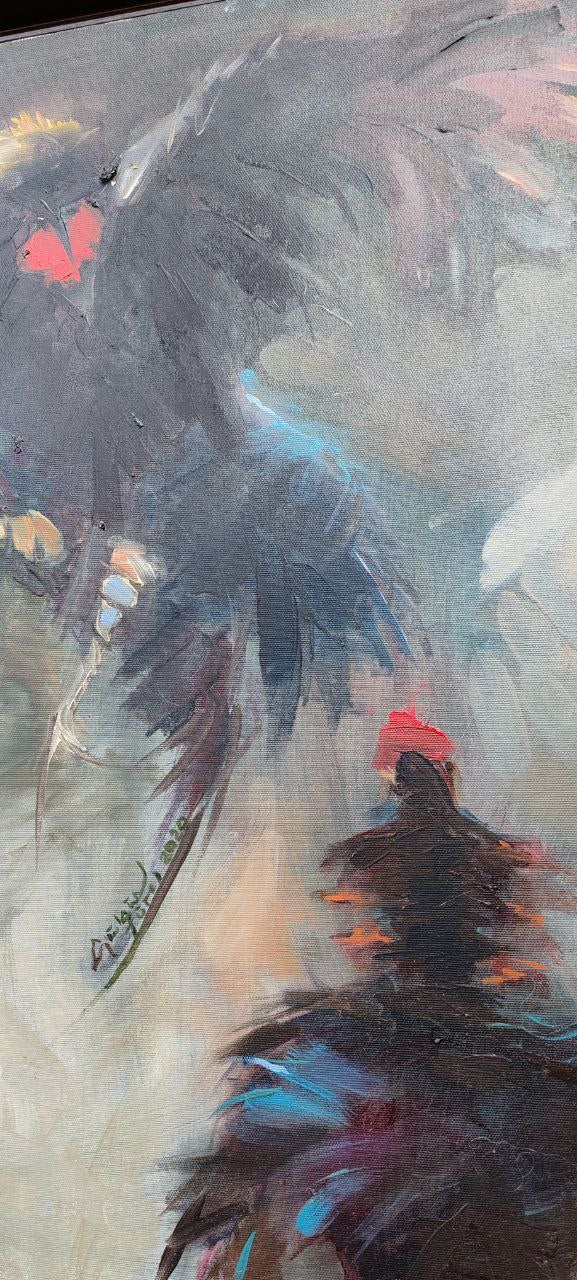 Dynamic Encounter – Original Oil Painting by Gülgün Türel – 51x72 cm – Expressionist Figurative Artwork