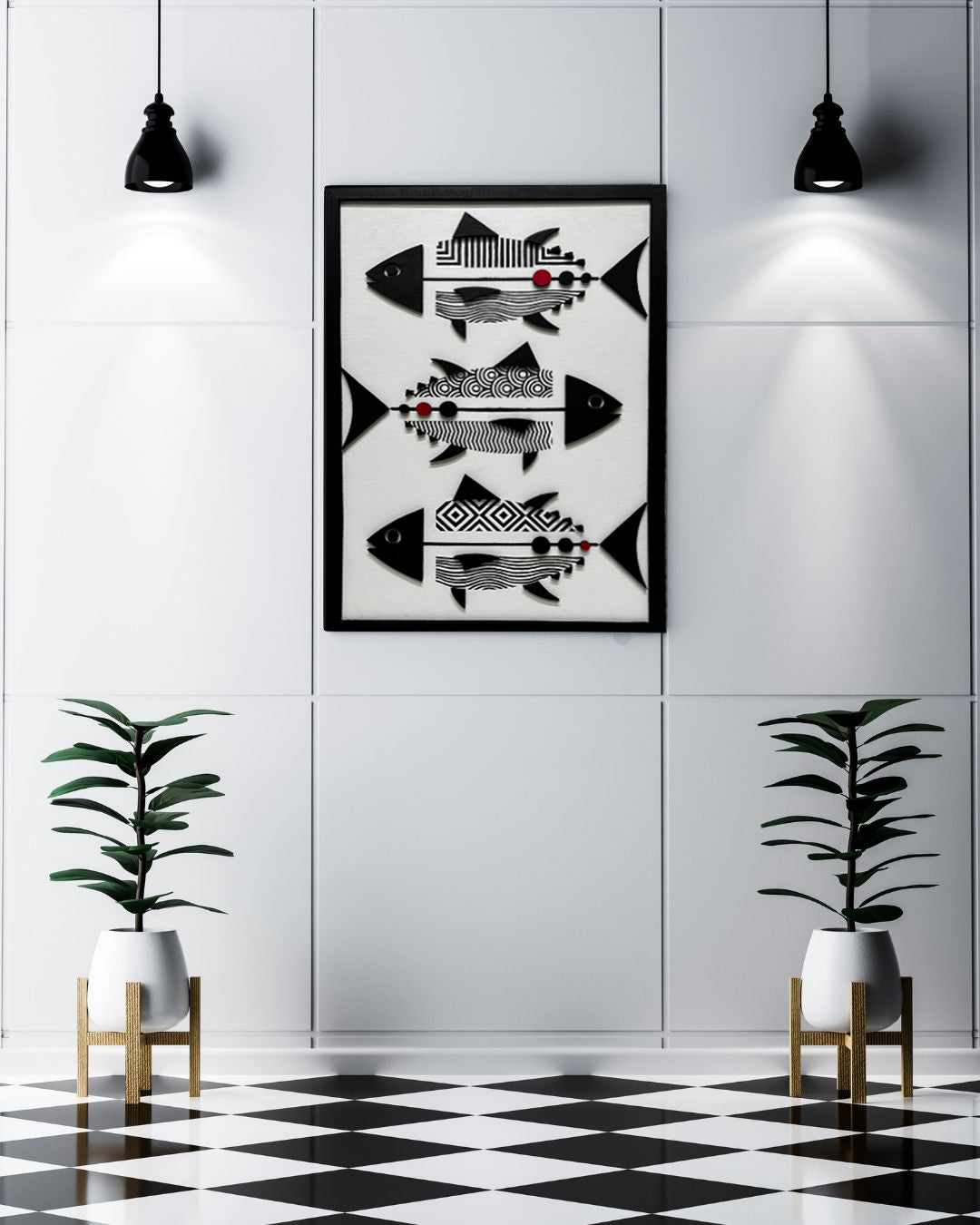Black Fish / Wooden Tiered Table
