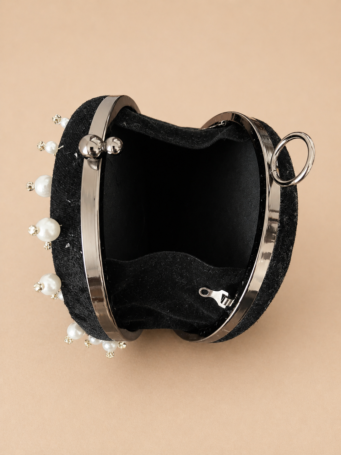 Handmade Black Bag Embellished with Pearls and Swarovski Crystals.