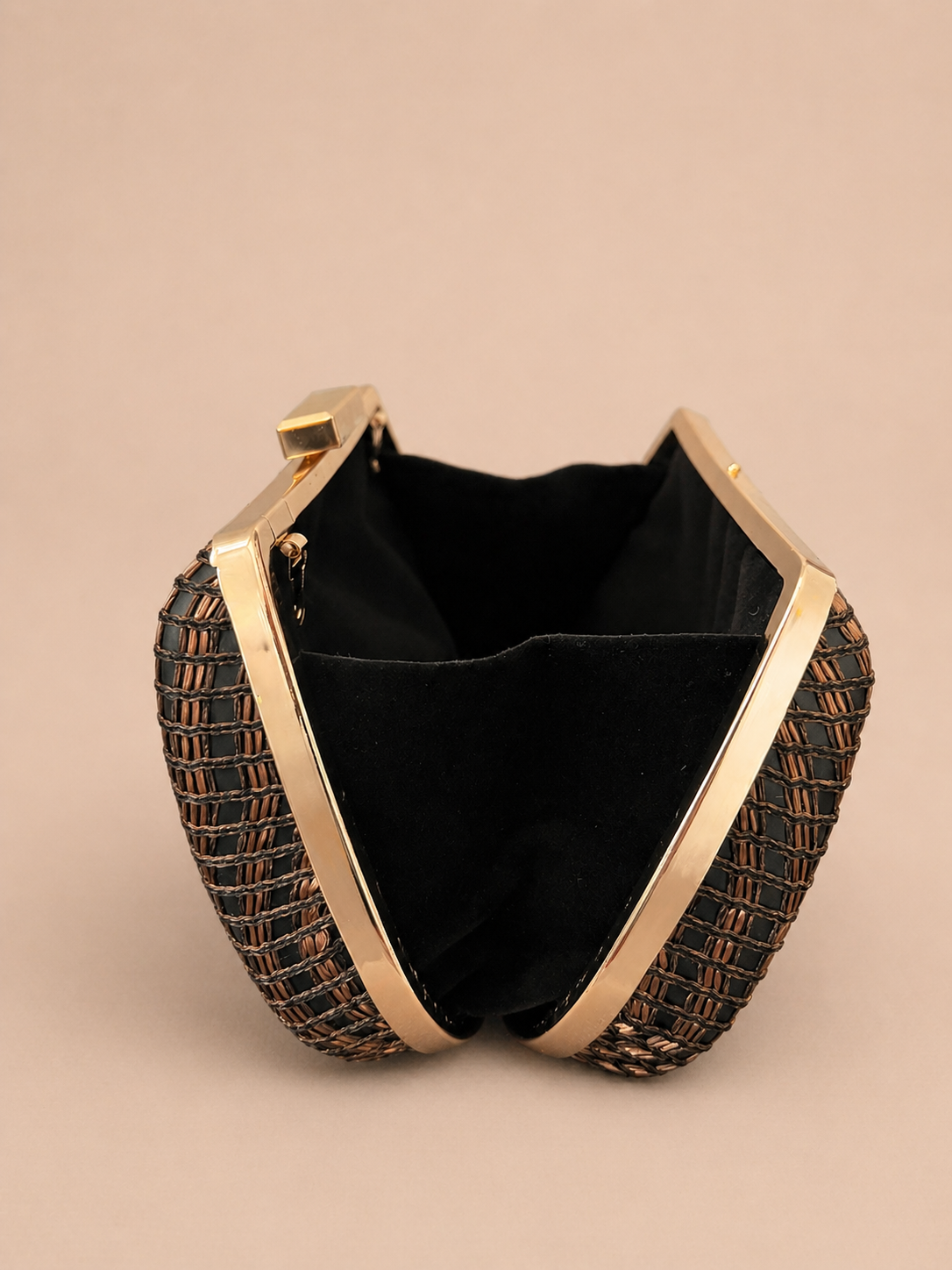 Rose Gold & Black Velvet Evening Bag