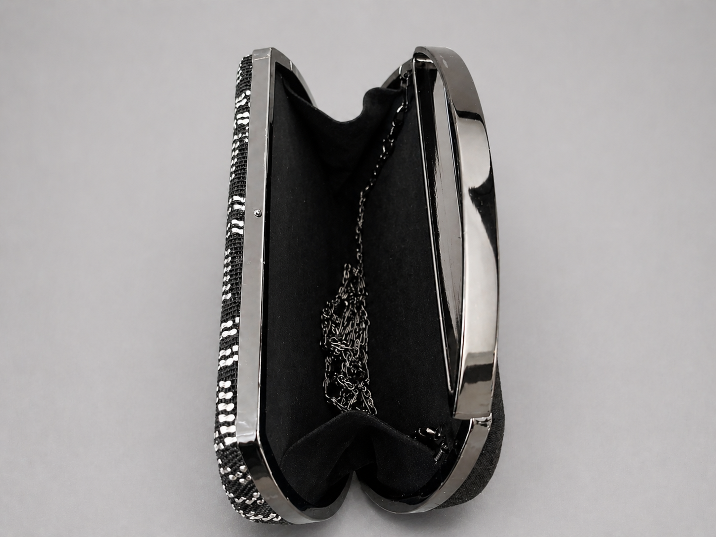 Black Evening Bag with Silver Wire Embroidery