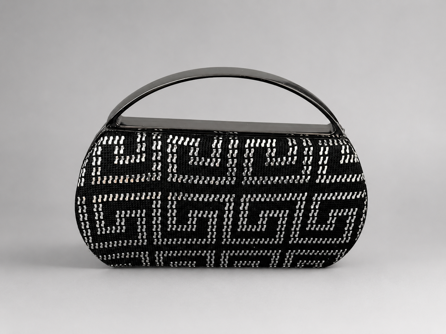 Black Evening Bag with Silver Wire Embroidery