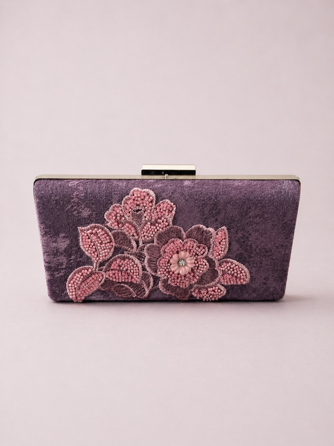 Purple Velvet Beaded Floral Evening Bag