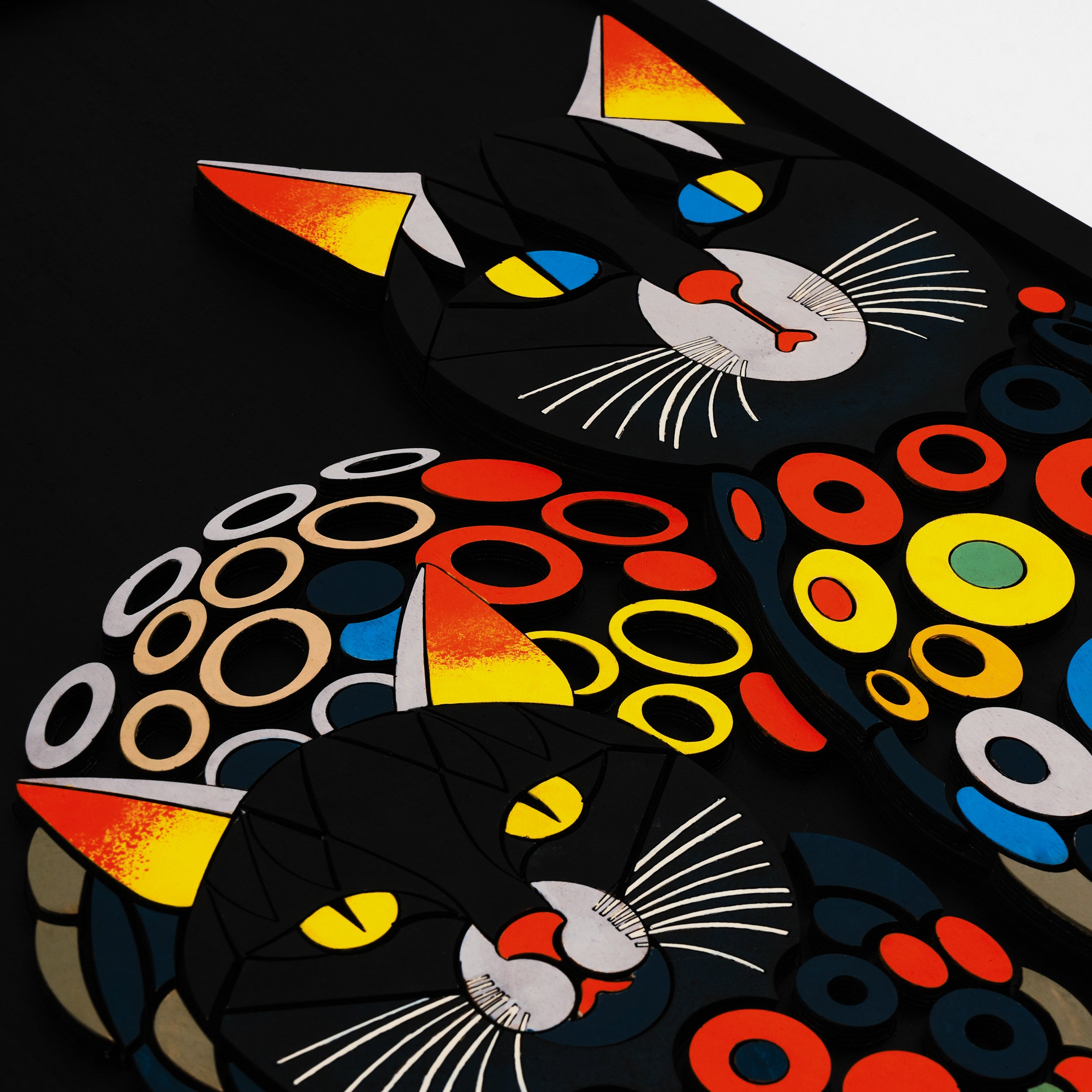 Colorful Cats / Wooden Tiered Table