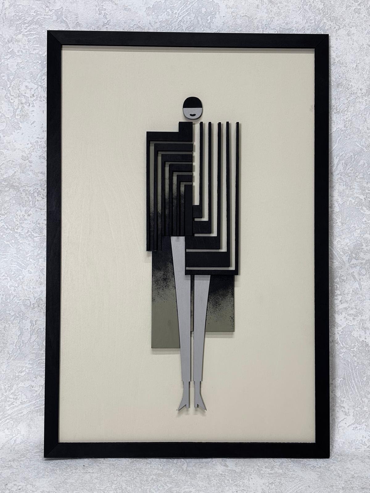 Lady in a Coat / Wooden Tiered Table