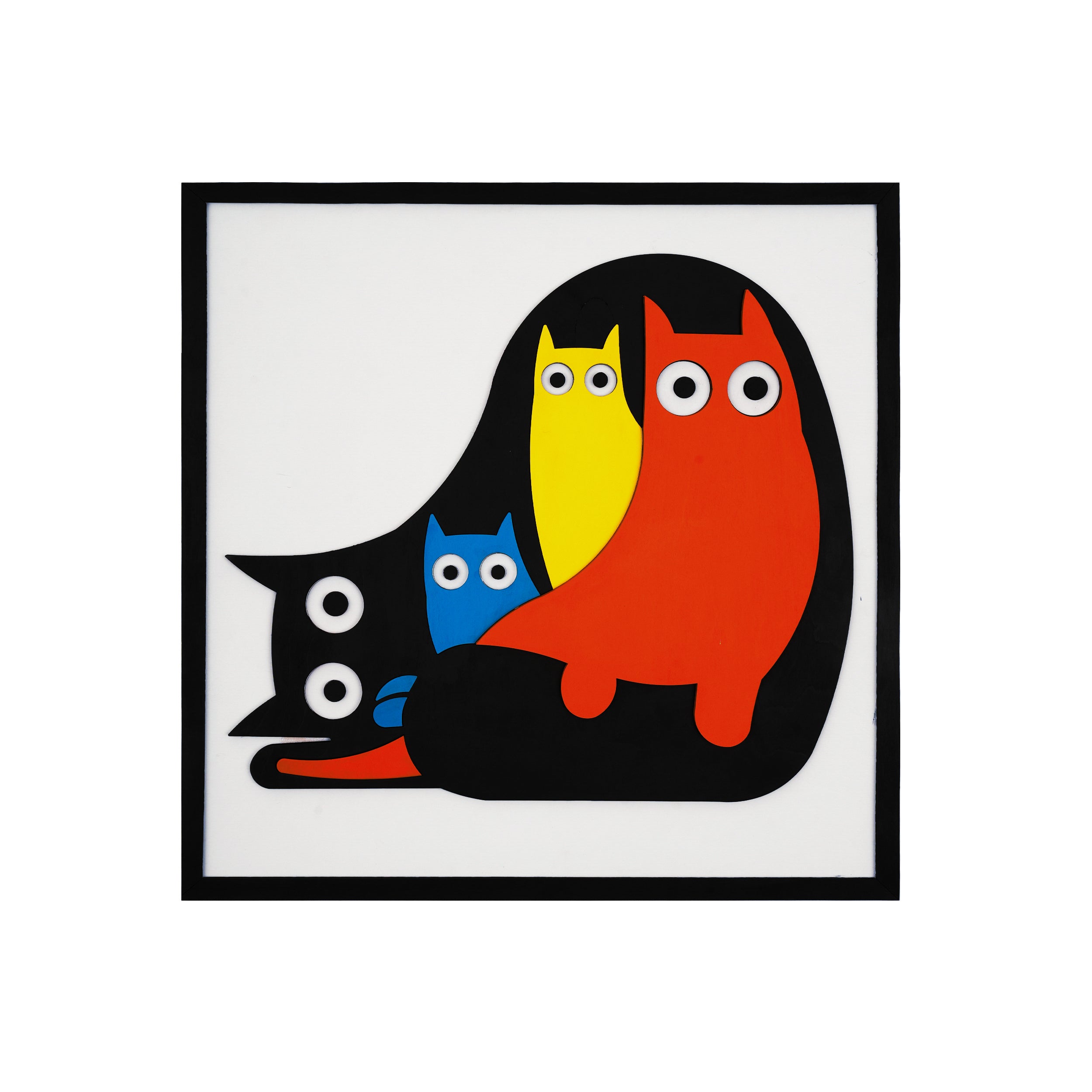 Abstract Colorful Cats / Wooden Tiered Table