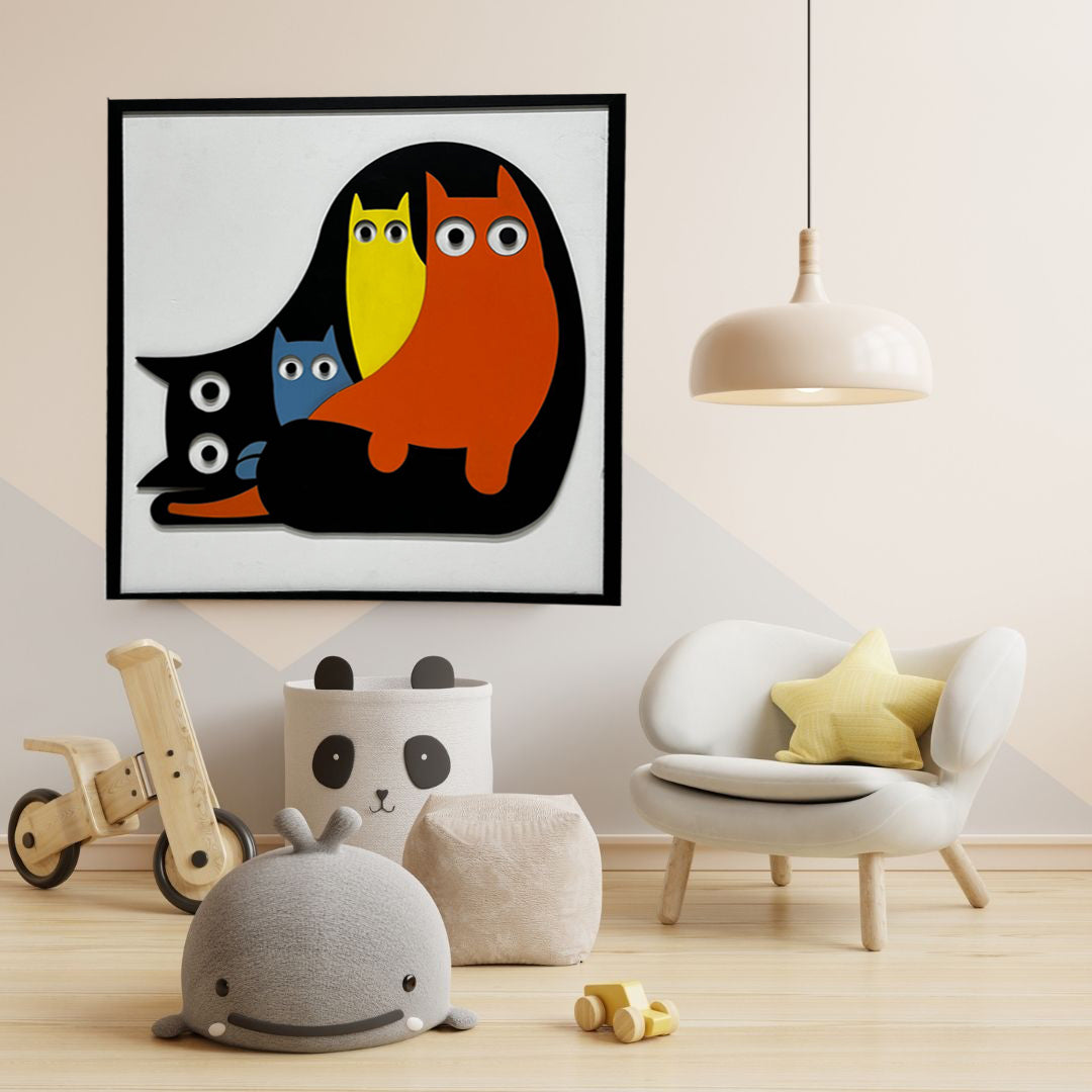 Abstract Colorful Cats / Wooden Tiered Table