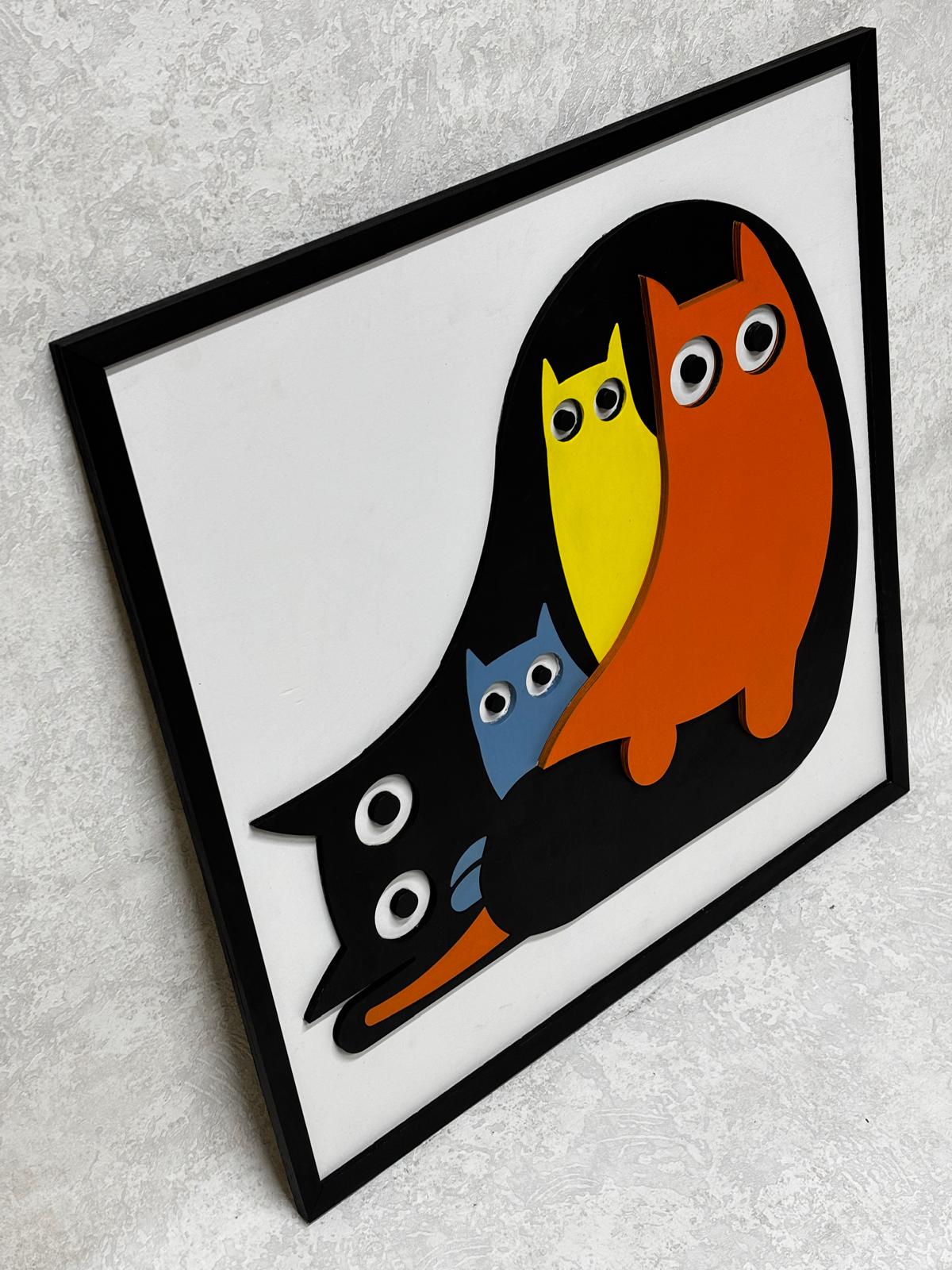 Abstract Colorful Cats / Wooden Tiered Table
