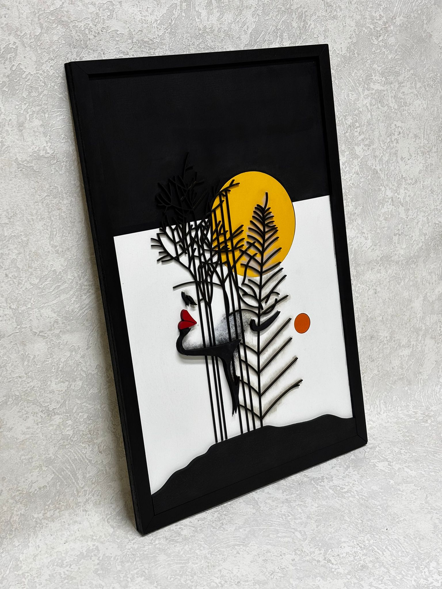 Woman & Leaf  / Wooden Tiered Table