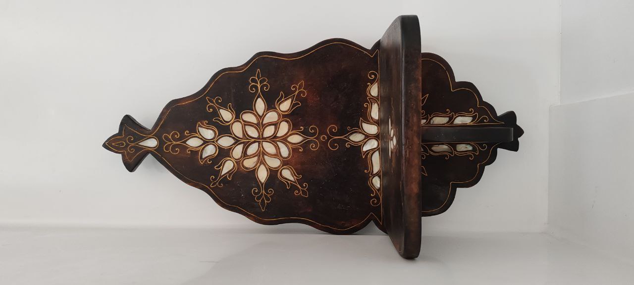 Handmade Wooden Wall Shelf with Brass & Mother-of-Pearl Inlay – Kavukluk