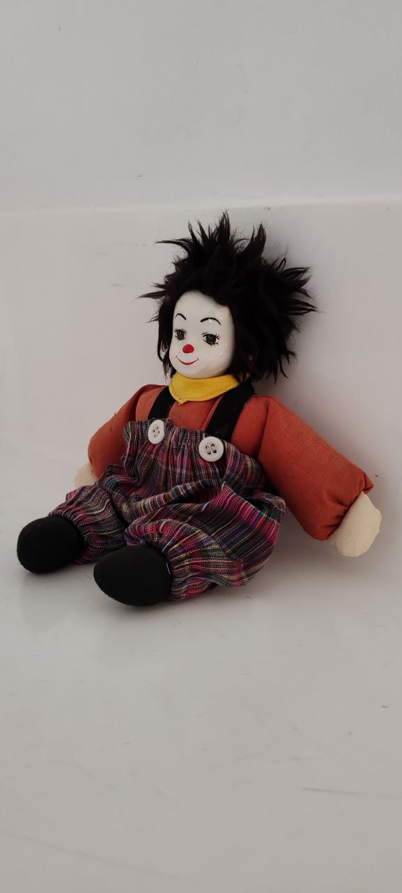 Porcelain-Faced Clown Doll with Fabric Body – 18 cm