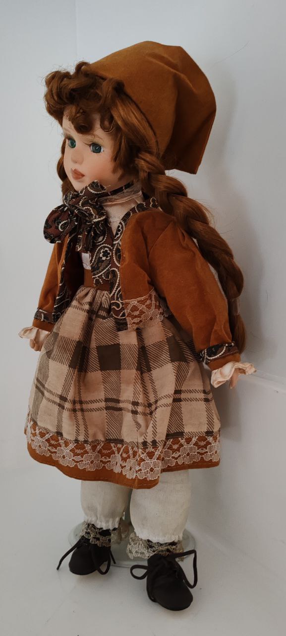 Charming Porcelain Doll with Braided Hair & Country Style Dress – 43 cm