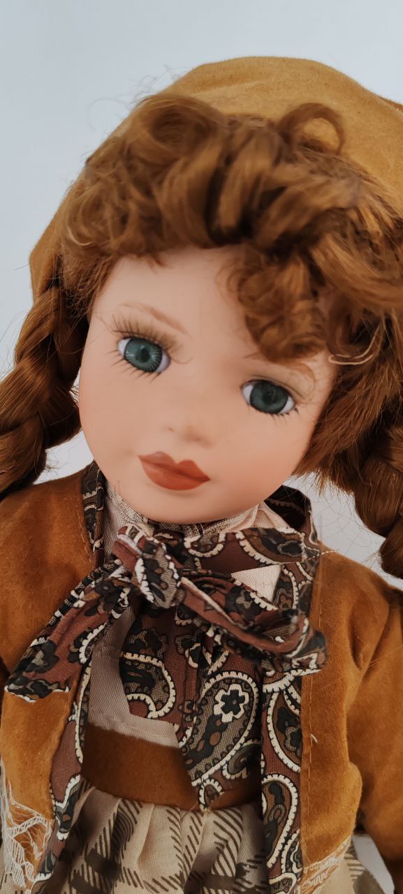 Charming Porcelain Doll with Braided Hair & Country Style Dress – 43 cm