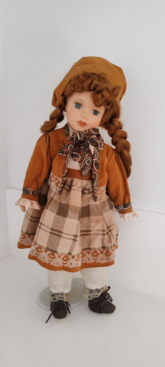 Charming Porcelain Doll with Braided Hair & Country Style Dress – 43 cm