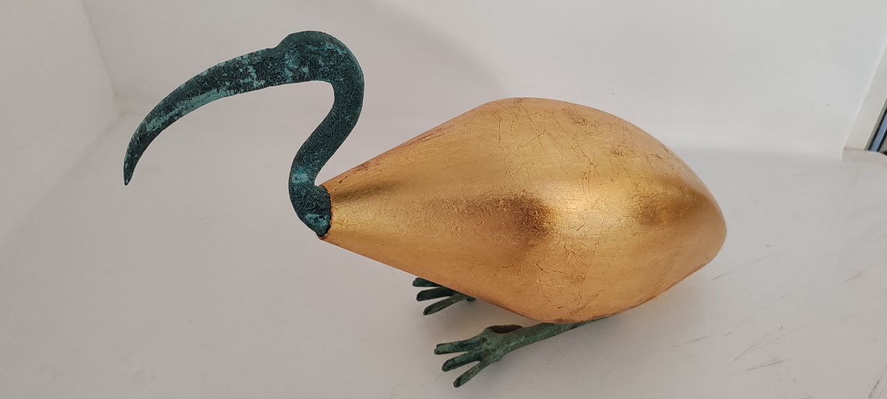 Handcrafted Gilded Wood Ibis Bird Sculptures – Set of 4