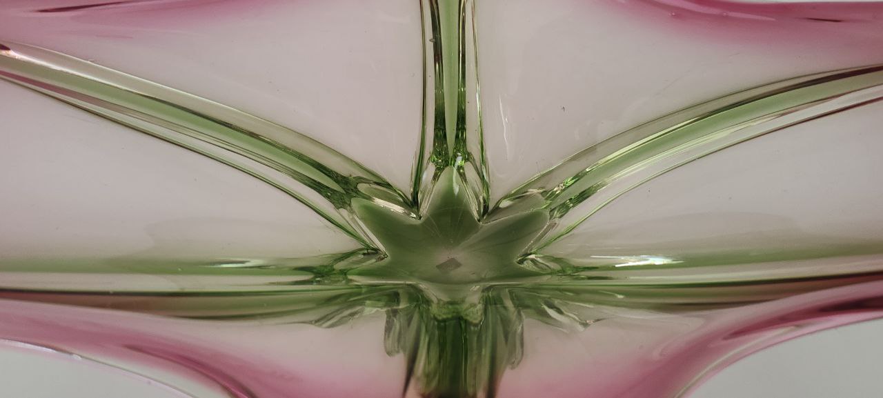 Vintage Murano Art Glass Centerpiece – Pink & Green – Starburst Design – Hand-Blown