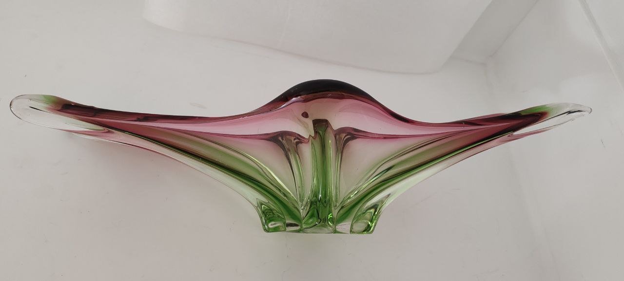 Vintage Murano Art Glass Centerpiece – Pink & Green – Starburst Design – Hand-Blown