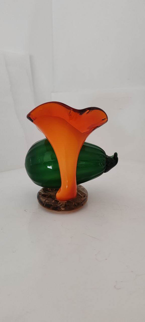 Murano Hand-Blown Glass Decorative Pumpkin Flower Sculpture