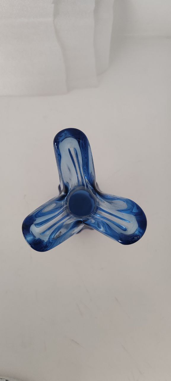 Tall Blue Murano Hand-Blown Vase – Three-Prong Organic Form – 1960s