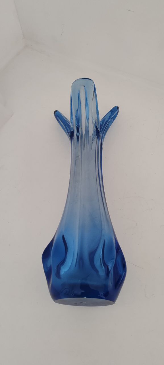 Tall Blue Murano Hand-Blown Vase – Three-Prong Organic Form – 1960s