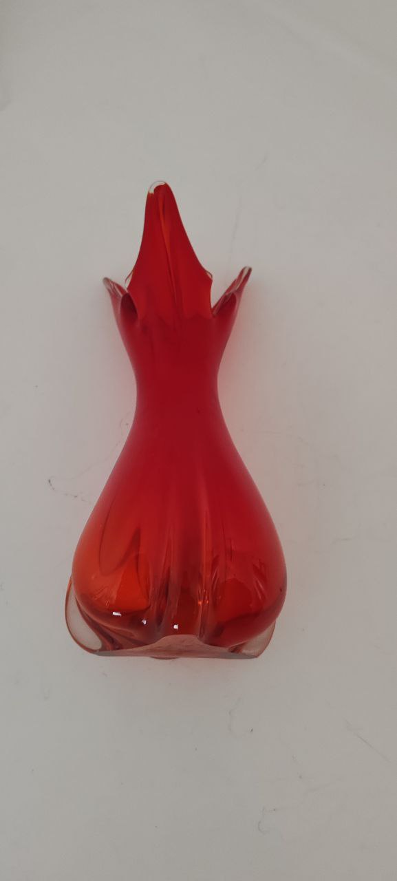 Vintage Murano Red Sommerso Art Glass Vase – Sculptural Italian Design – 1960s
