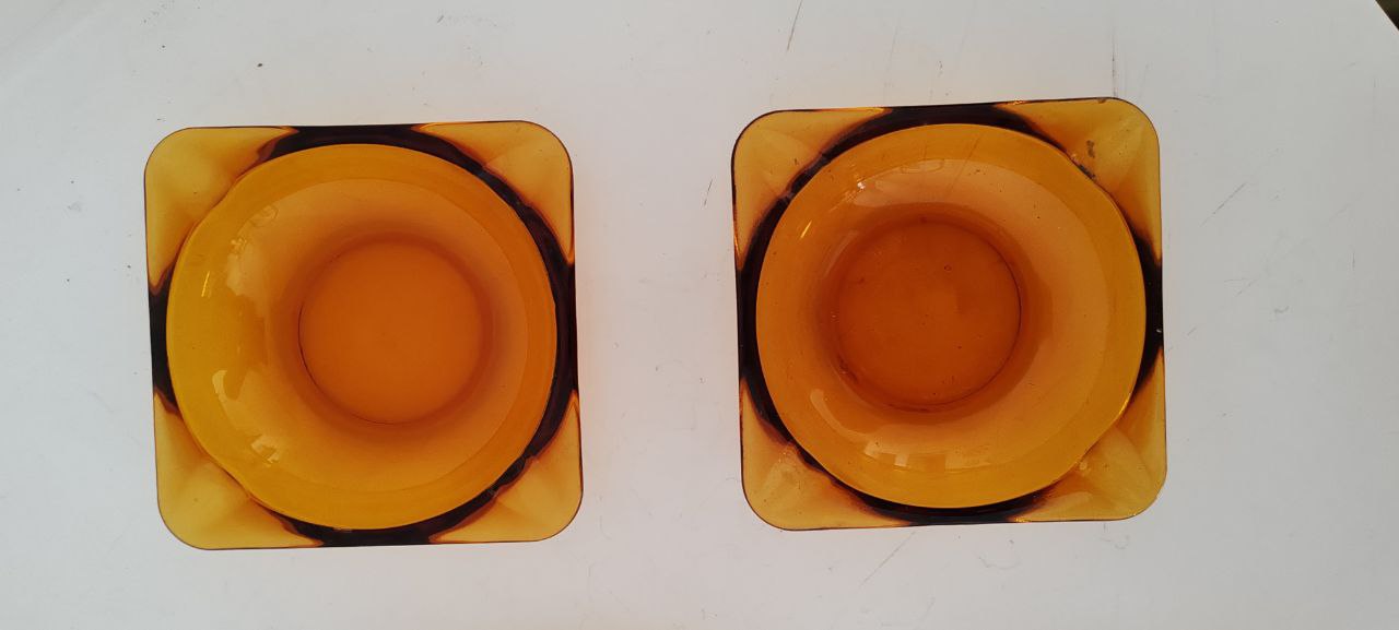 Set of 4 Vintage Amber Glass Ashtrays – Mid-Century Style