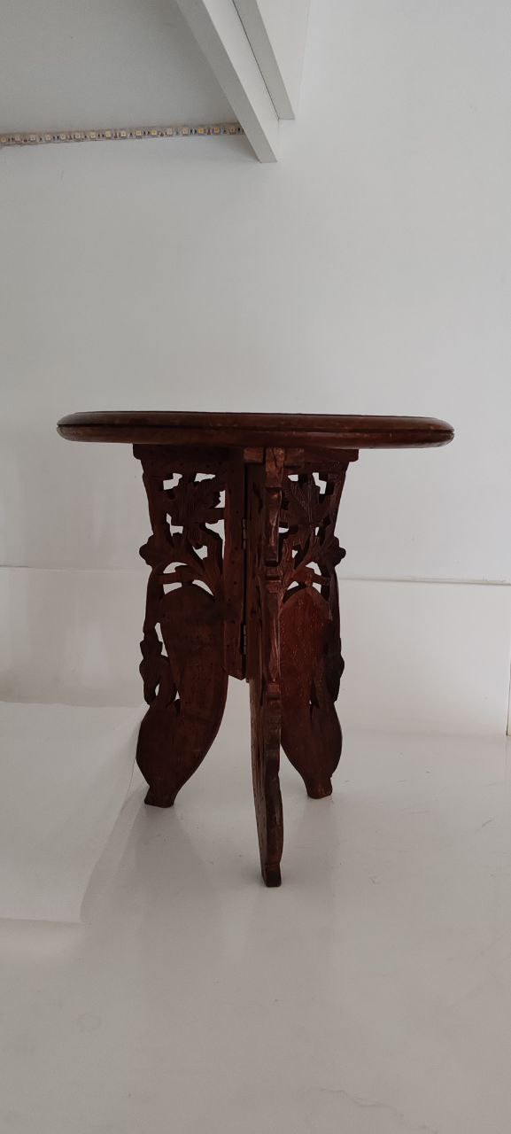 Hand-Carved Folding Wooden Table with Inlay – Indian Craftsmanship