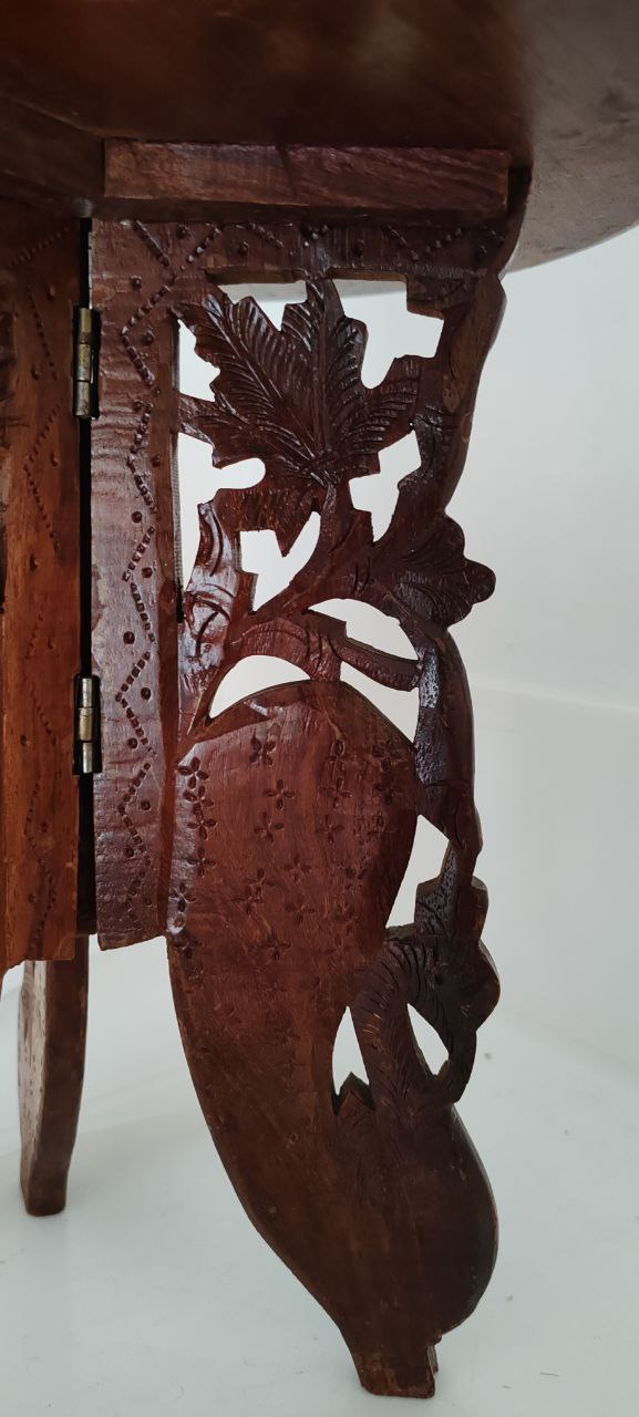 Hand-Carved Folding Wooden Table with Inlay – Indian Craftsmanship