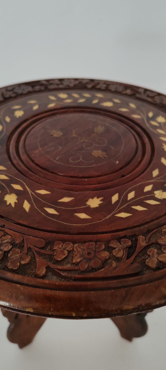 Hand-Carved Folding Wooden Table with Inlay – Indian Craftsmanship