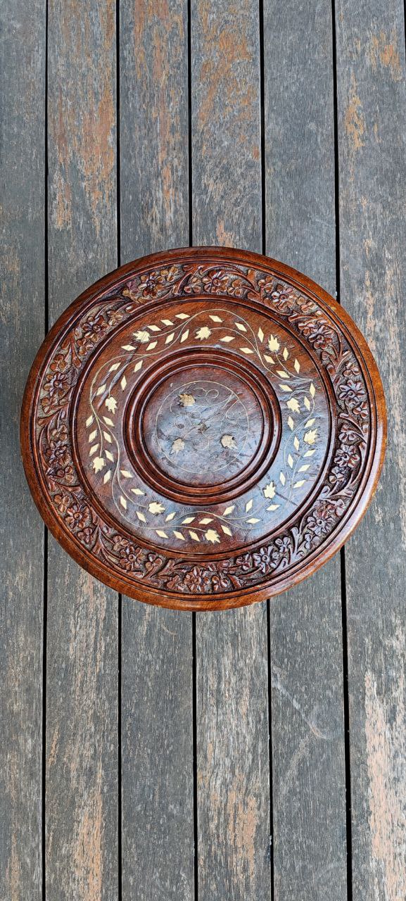 Hand-Carved Folding Wooden Table with Inlay – Indian Craftsmanship
