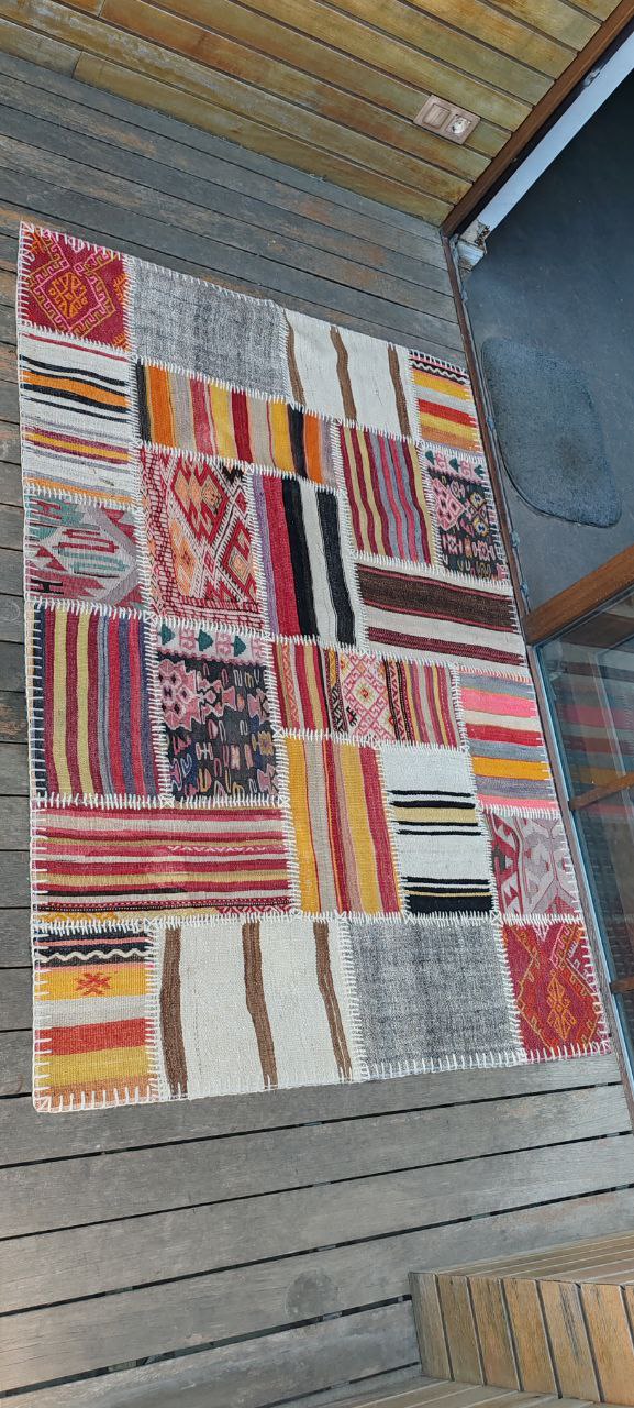 Colorful Vintage Patchwork Kilim Rug – 120x176 cm – Handcrafted from Anatolian Fragments